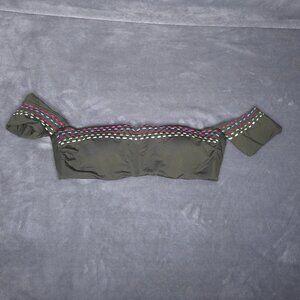 Becca Olive Green Bandeau Bikini Top L Embellished Sleeves